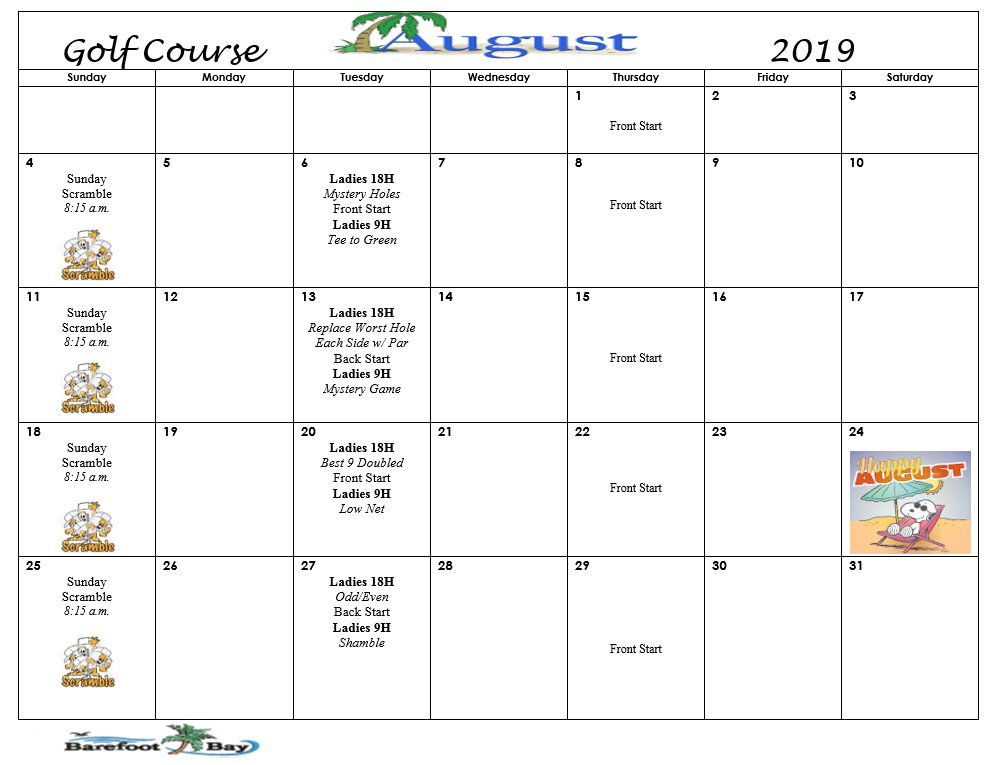 Calendar Barefoot Bay Golf Course