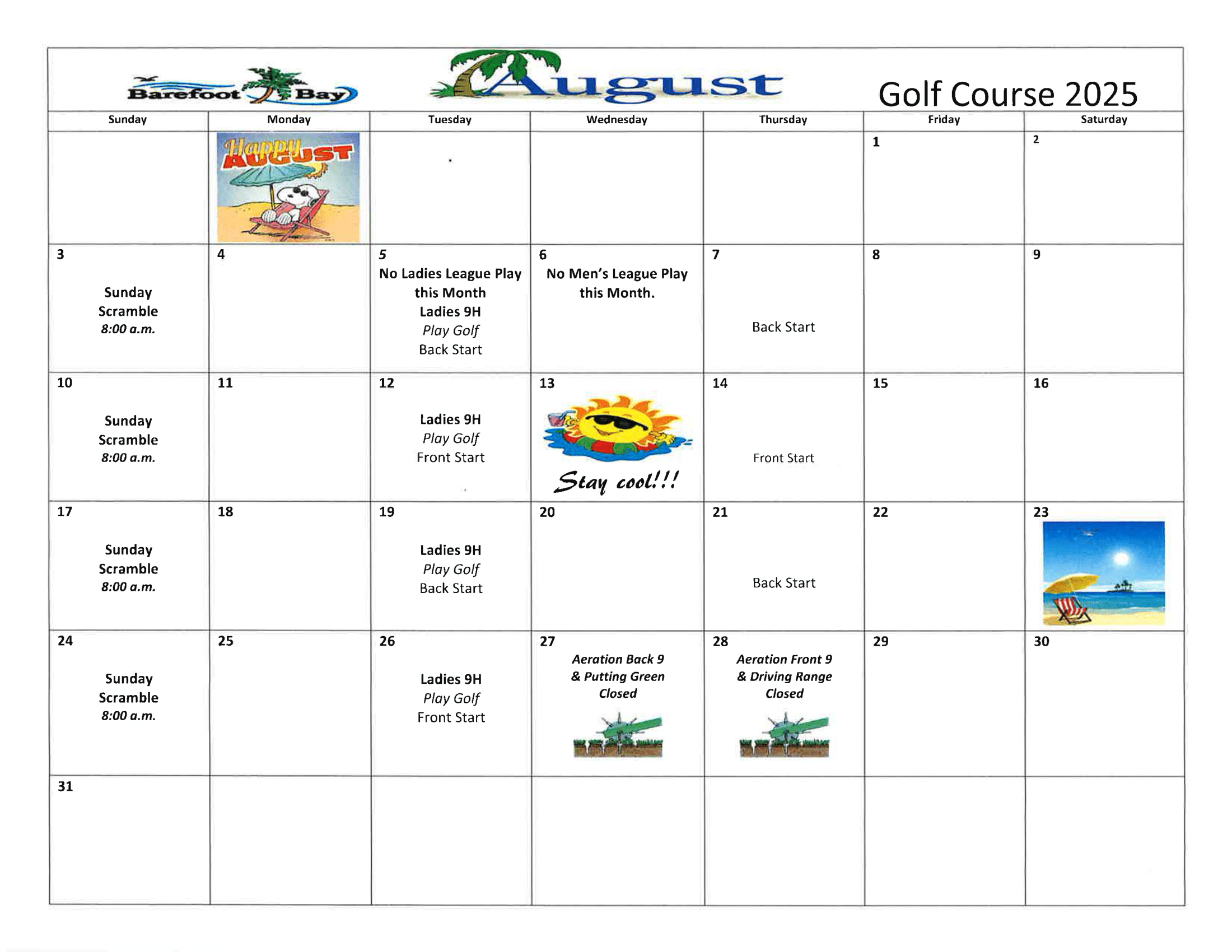 Barefoot Cay August 2025 Calendar